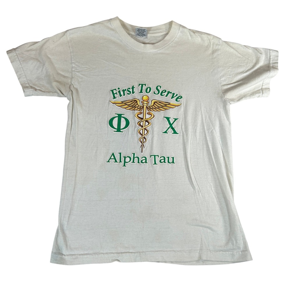 Island Fever Mens First To Serve Alpha Tau Phi‎ Chi Graphic T-Shirt White Small